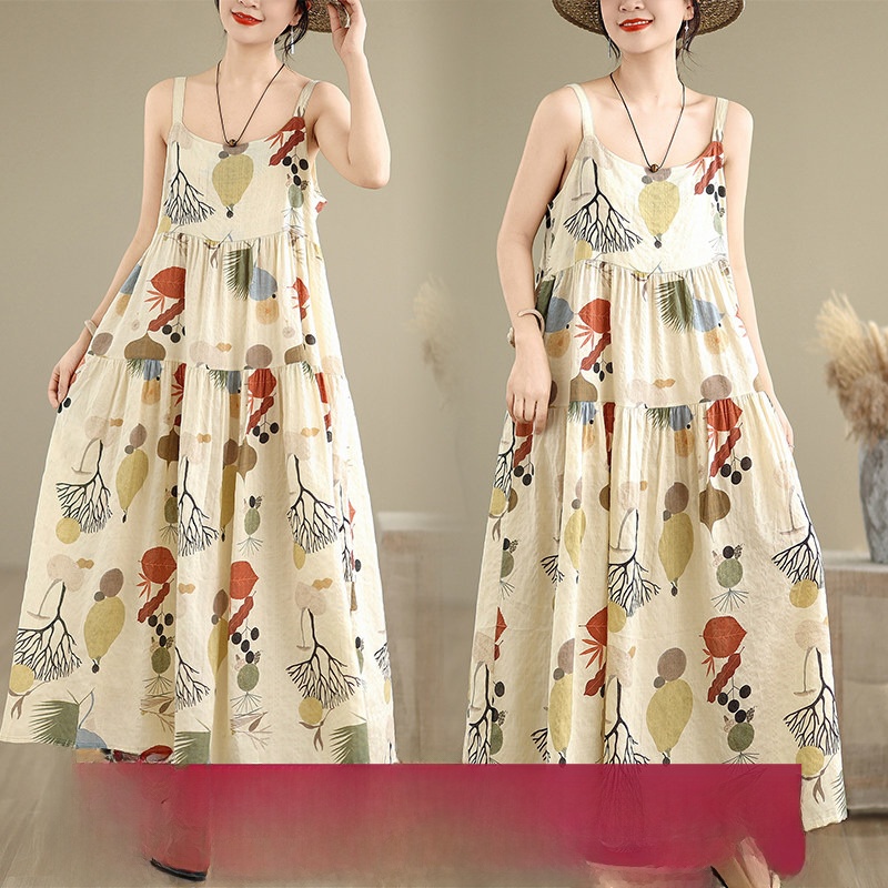 Good Floral & Wedding Decor Supply - Floral Cotton Linen Maxi Dress A-Line