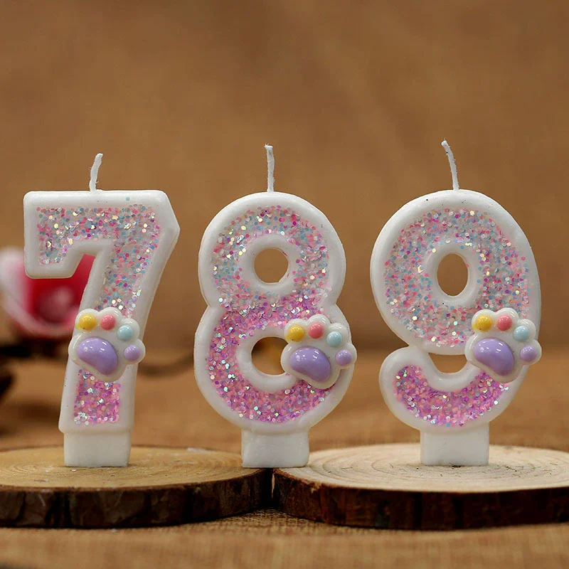 Unity Candle Set - Creative Cute Cat Paw Cake Number