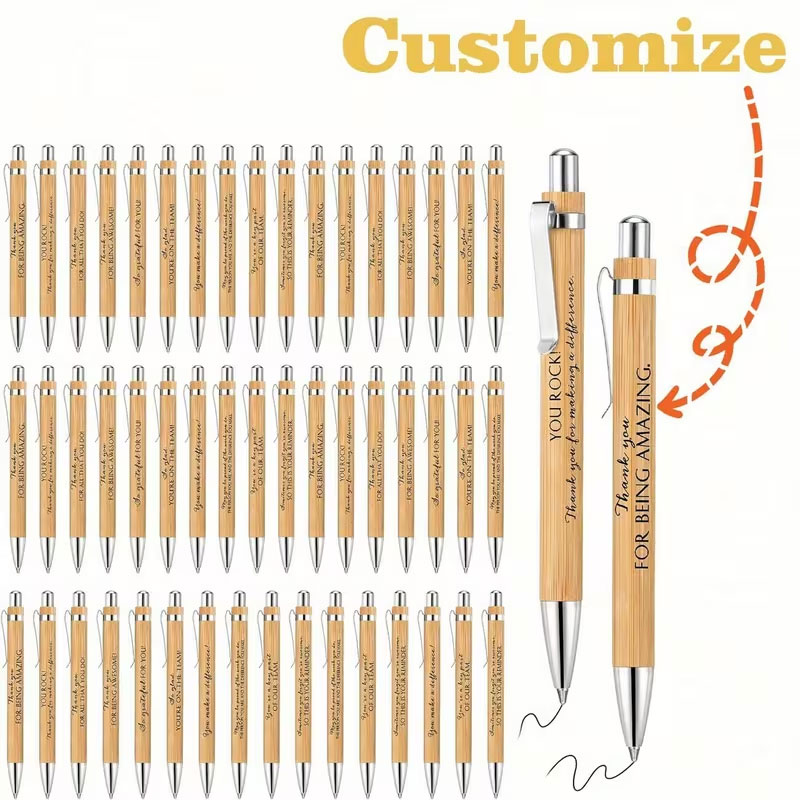 Wedding Supply Business - 30Pcs/60Pcs/80Pcs/120Pcs Personalized [Customized] Retractable Bamboo Ballpoint