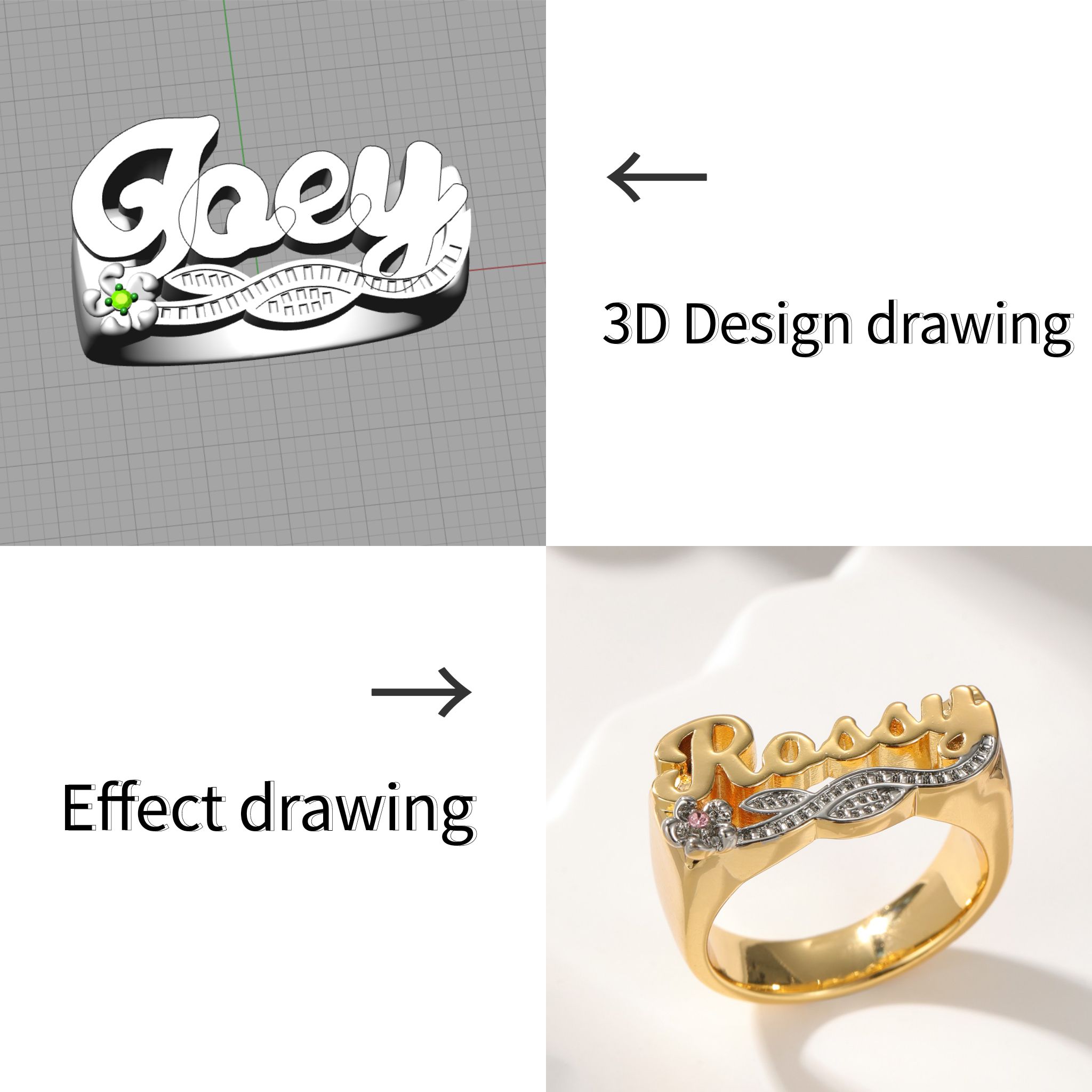 3D Name Ring Custom Diamond Na - đánh giá và giá Wedding Zone